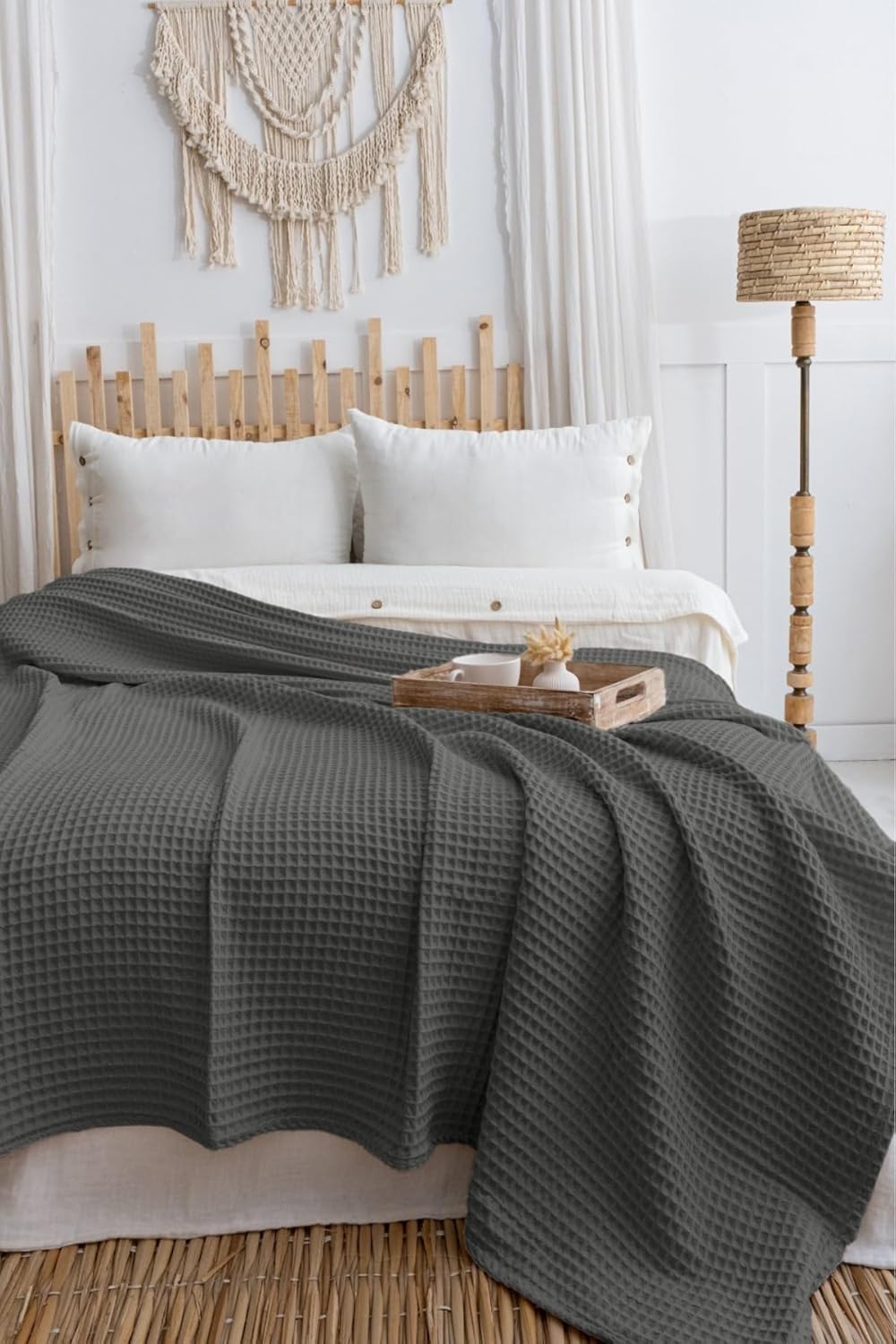 SODEF Bedspread 100% Cotton Double Size 83x91 in Comfortable Waffle Weave Lightweight Bed Coverlet for Seasons, Green - Green