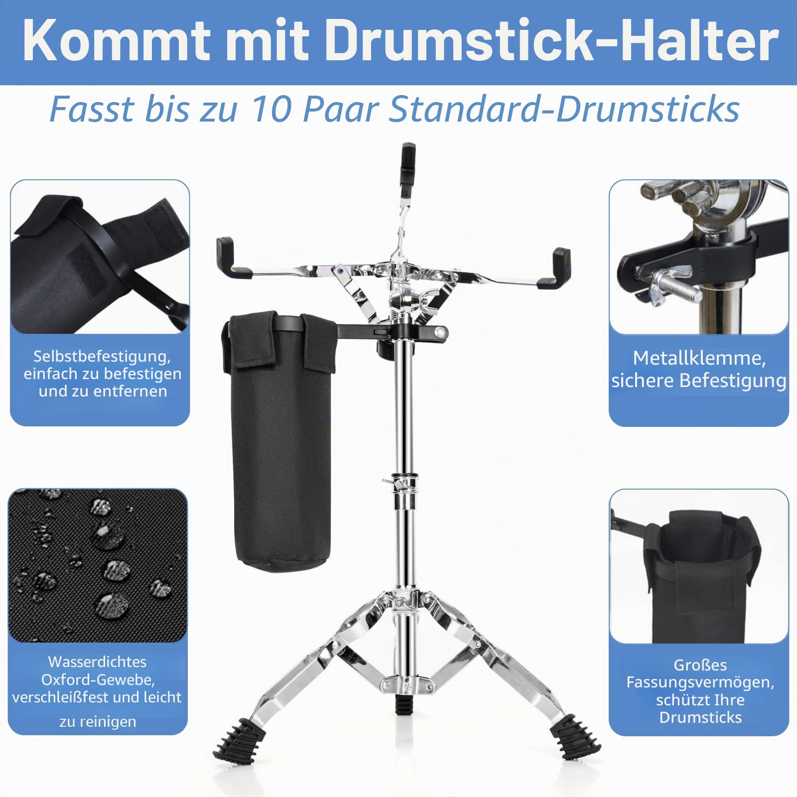 Youeon, Schnarrtrommelständer mit Halter für Schlagzeugstöcke, doppelt verstärkter Stativ-Schnarrtrommelständer, geeignet für Schnarrtrommeln von 25,4 cm bis 35,6 cm, Drum Pad, verstellbare Höhe von
