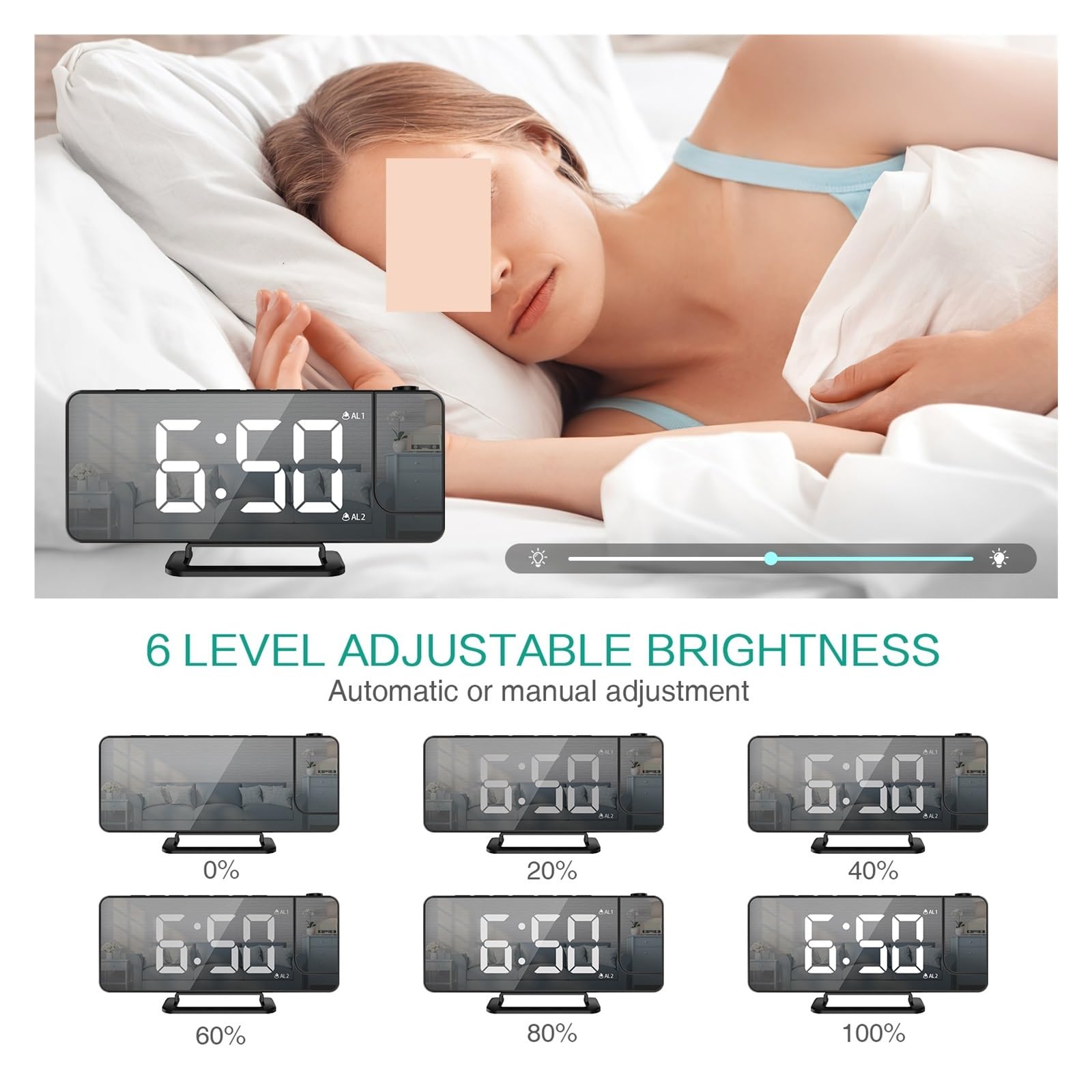 LED Digitaler Projektionswecker, Elektronischer Wecker Mit Projektionszeit, Projektor, Schlafzimmer, Nachttisch, Desktop-Uhren Klare Projektion