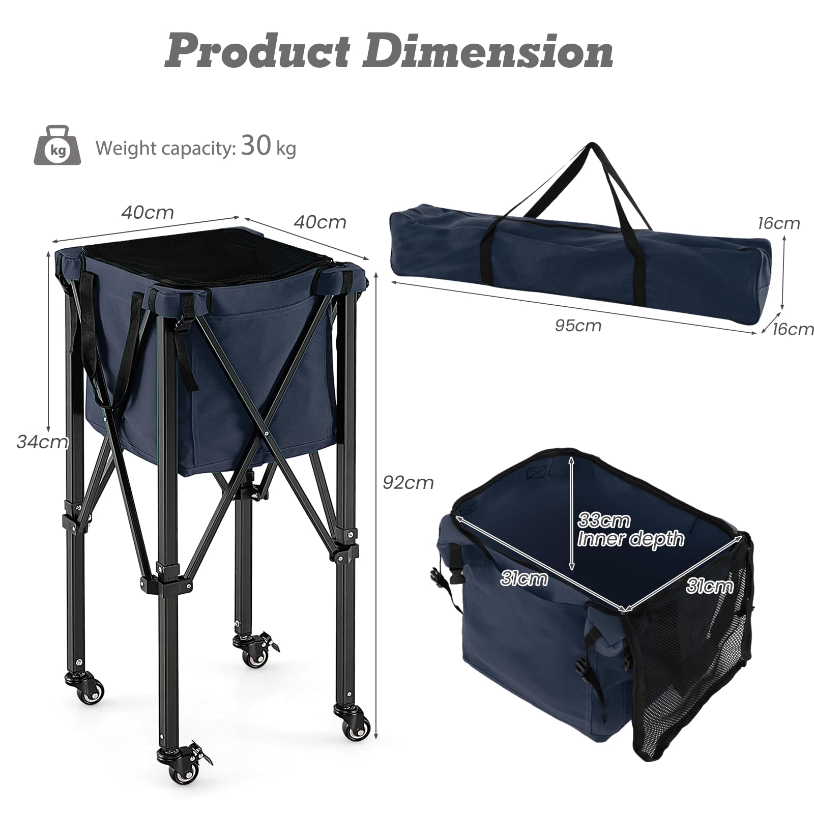 LIFEZEAL Trolley voor tennisballen, inklapbare trolley voor