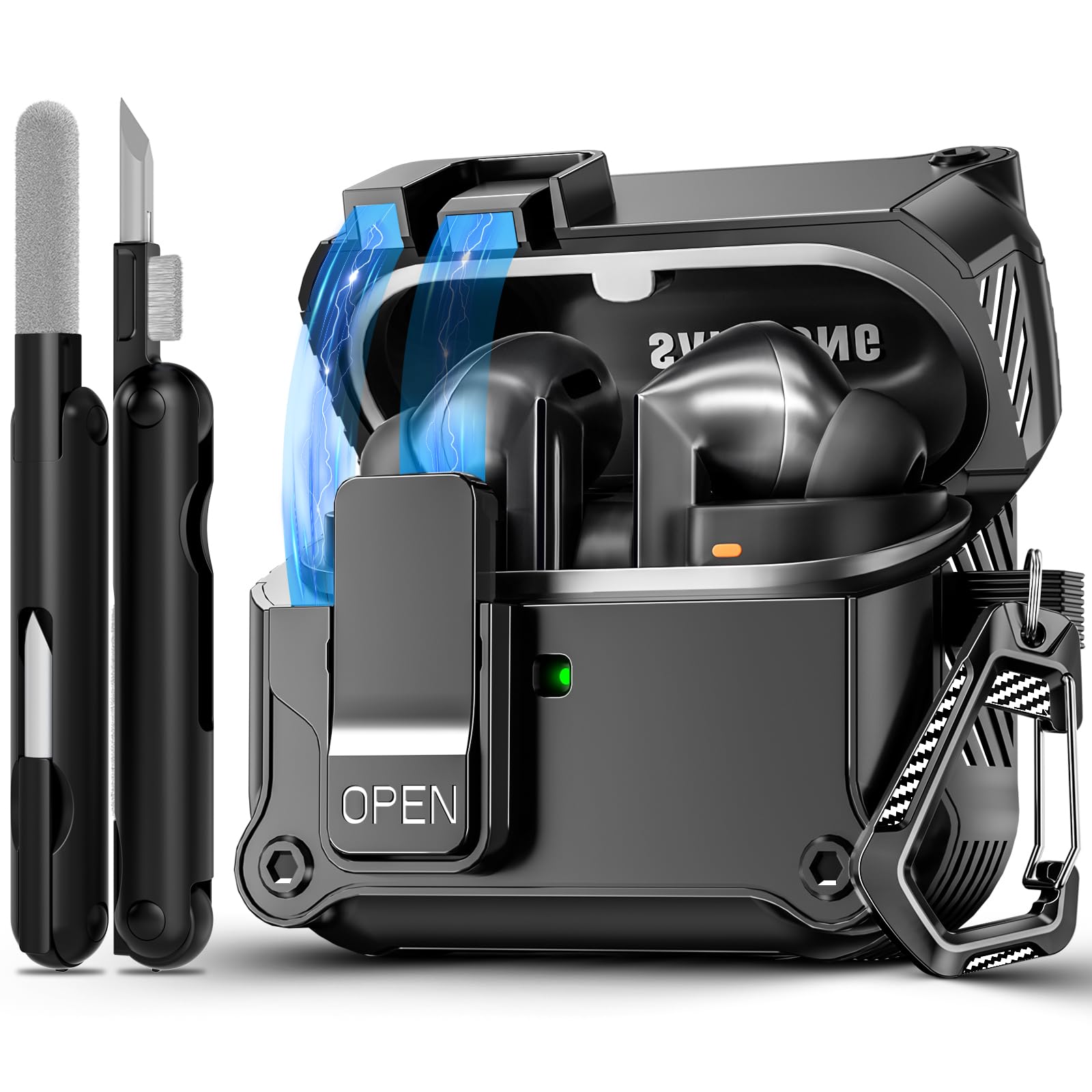 Secure Lock Case for Samsung Galaxy Buds3 FE (2025)/Buds3 Pro & Galaxy Buds 3 (2024), Shockproof Hard Case Cover with Cleaning Kit & Keychain |