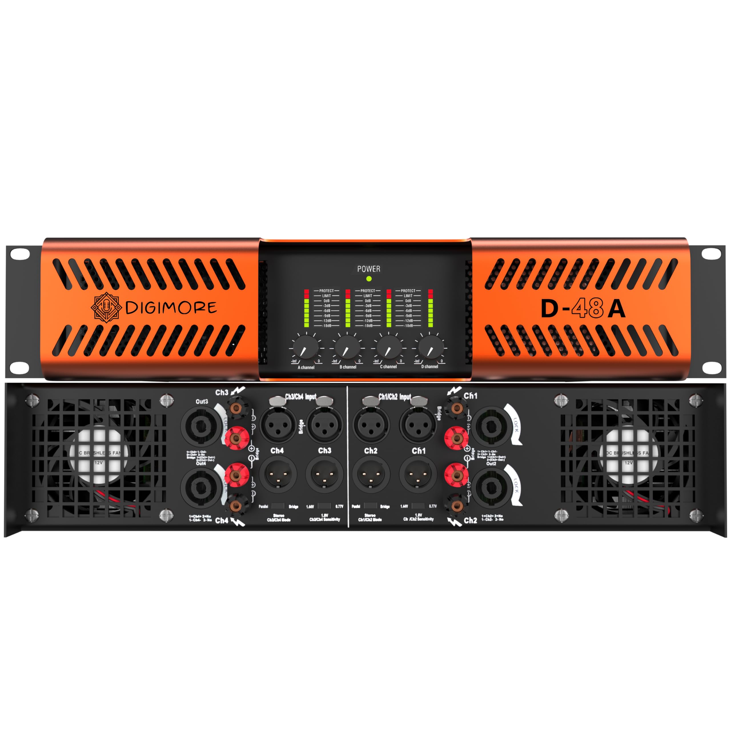 Digimore D-48A Power Amplifier | 4 Channel Class H | 800W x4 @8Ω, 1200W x4 @4Ω | 1500W x2 Bridge Mode | XLR Input | High Damping >600 | Clip Limiter | Thermal Protection-image-47