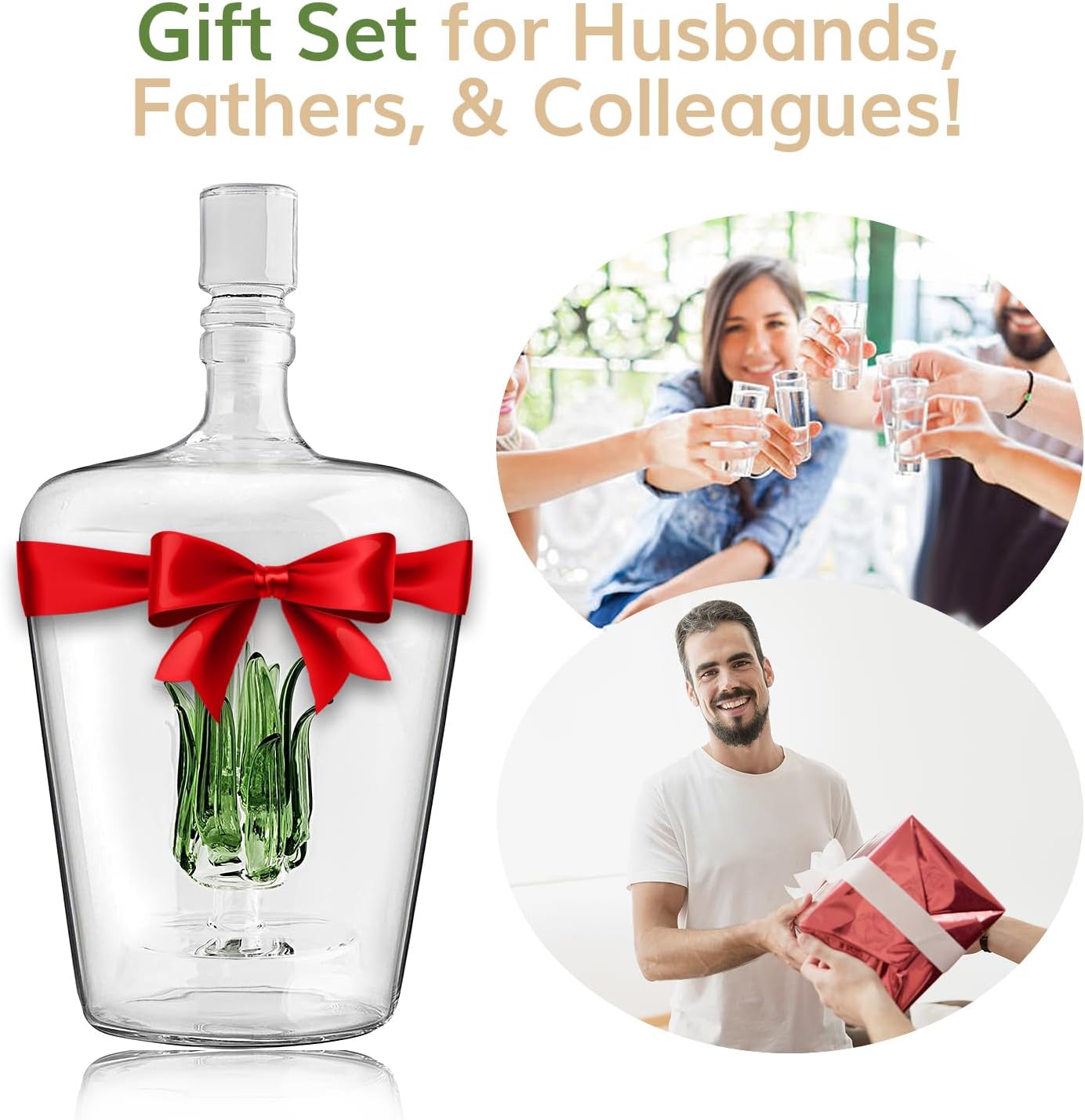 Agave Tequila Glasses & Decanter Set – Handblown 25oz Liquor Decanter & 6 Shot Glasses, 3oz Sipping Glassware – Unique Tequilas Gifts & Gift sets, Agave-Inspired Barware for Mezcal, Whiskey & Spirits