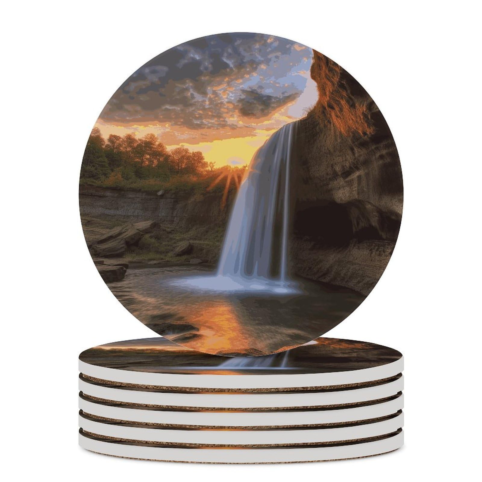 Dessous de verre rond céramique motif cascade antidérapant absorbant pour table basse