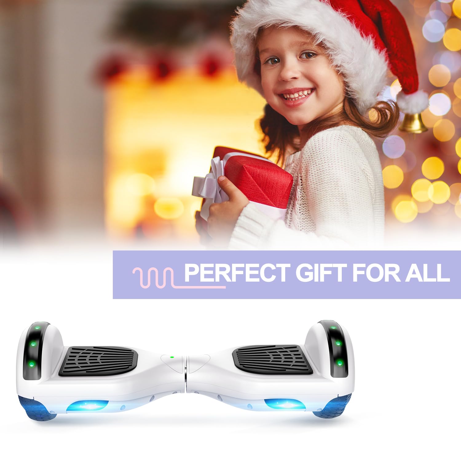Hoverboard, 6,5“ Zwei-Rad-Selbst-Balancing Hover Board mit Bluetooth-Lautsprecher und Mode LED-Leuchten für Kinder（weiß）