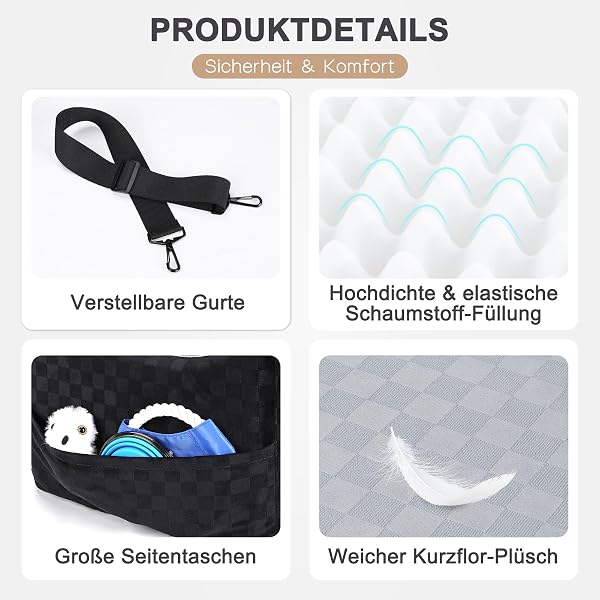Siège Auto Chien, Extra Stable, pour Chiens de Petite à Moyenne Taille, Rembourrage en Mousse à mémoire de Forme,Housse Lavable,Coussin Double Face, pour siège arrière et siège Avant - 5