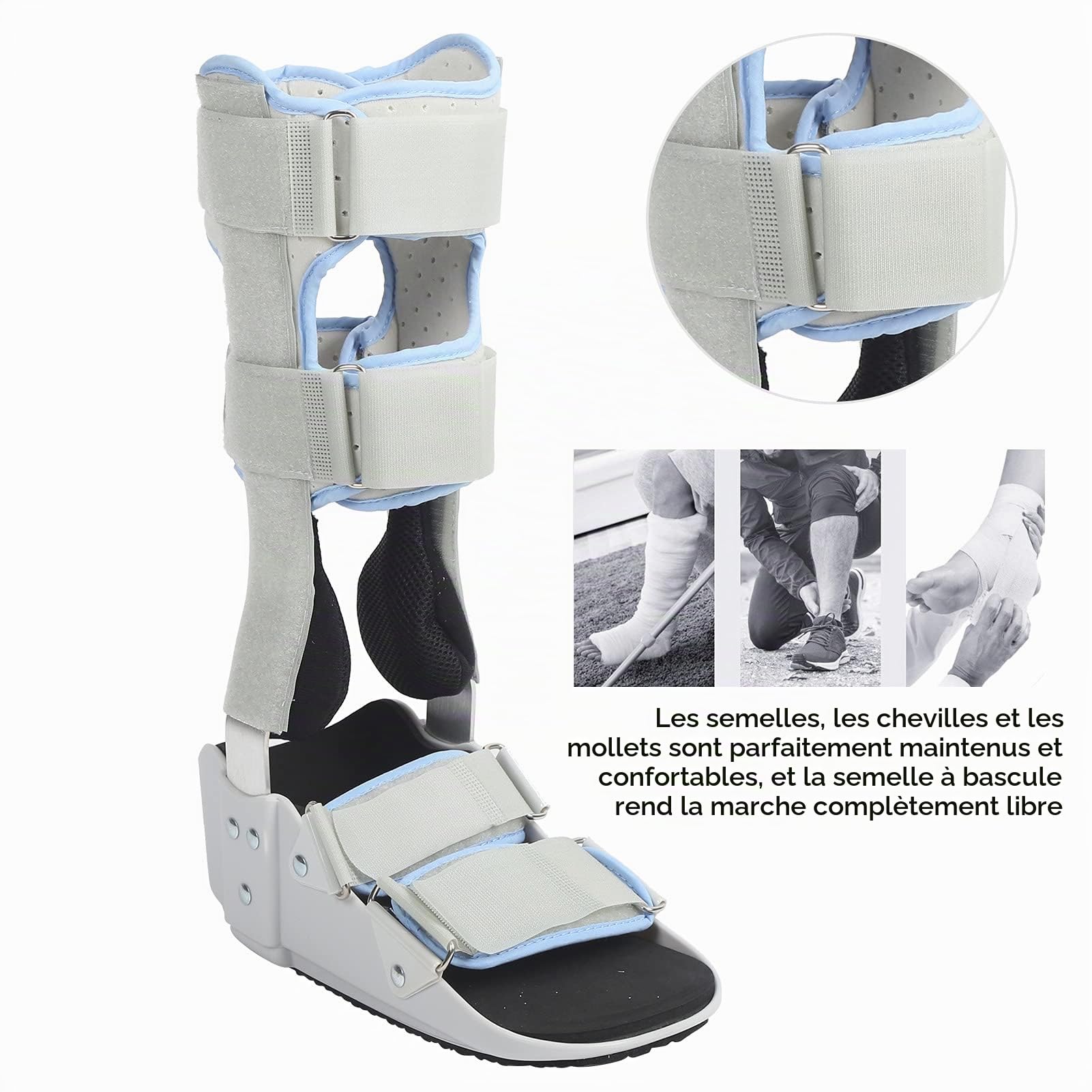 Haowecib Botte de Marche orthopédique, Botte de Protection Contre la Fracture de la Cheville Respirante et Ajustable, attelle de Marche pneumatique Confortable avec Conception à Bout Ouvert pour