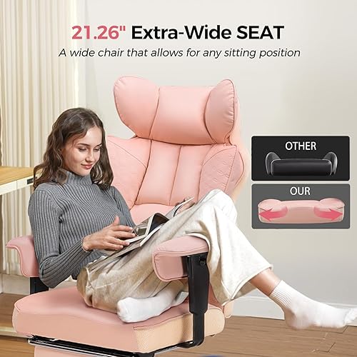 Miniatura 6 de COMHOMA Silla de oficina grande y alta de 400 libras de ancho, silla ergonómica para juegos con cuero de diseño en relieve de lujo con reposapiés,