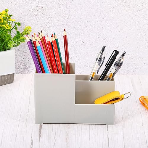 Miniatura 5 de PATIKIL Portalápices paquete de 2 unidades de plástico con 3 ranuras cuadradas cepillo de maquillaje organizador de escritorio para oficina y hogar