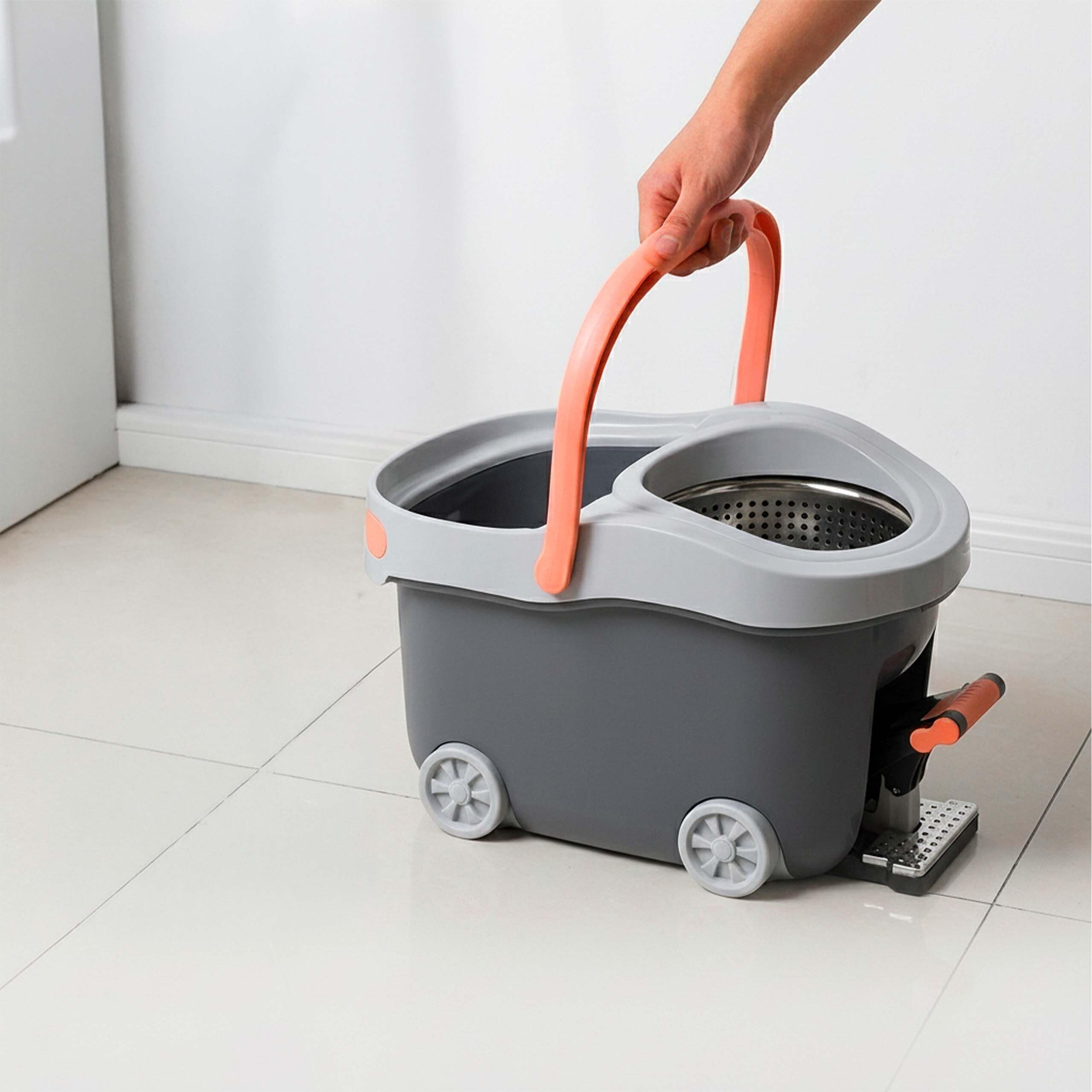 Relaxdays Set fregona, Cubo de 16L con escurridor y Carro con Pedal, Gris