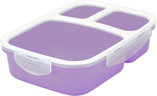 Miniatura 2 de Fiambrera Bento, a prueba de fugas, 3 compartimentos, contenedor hermético para almacenamiento de alimentos (1 unidad), color morado