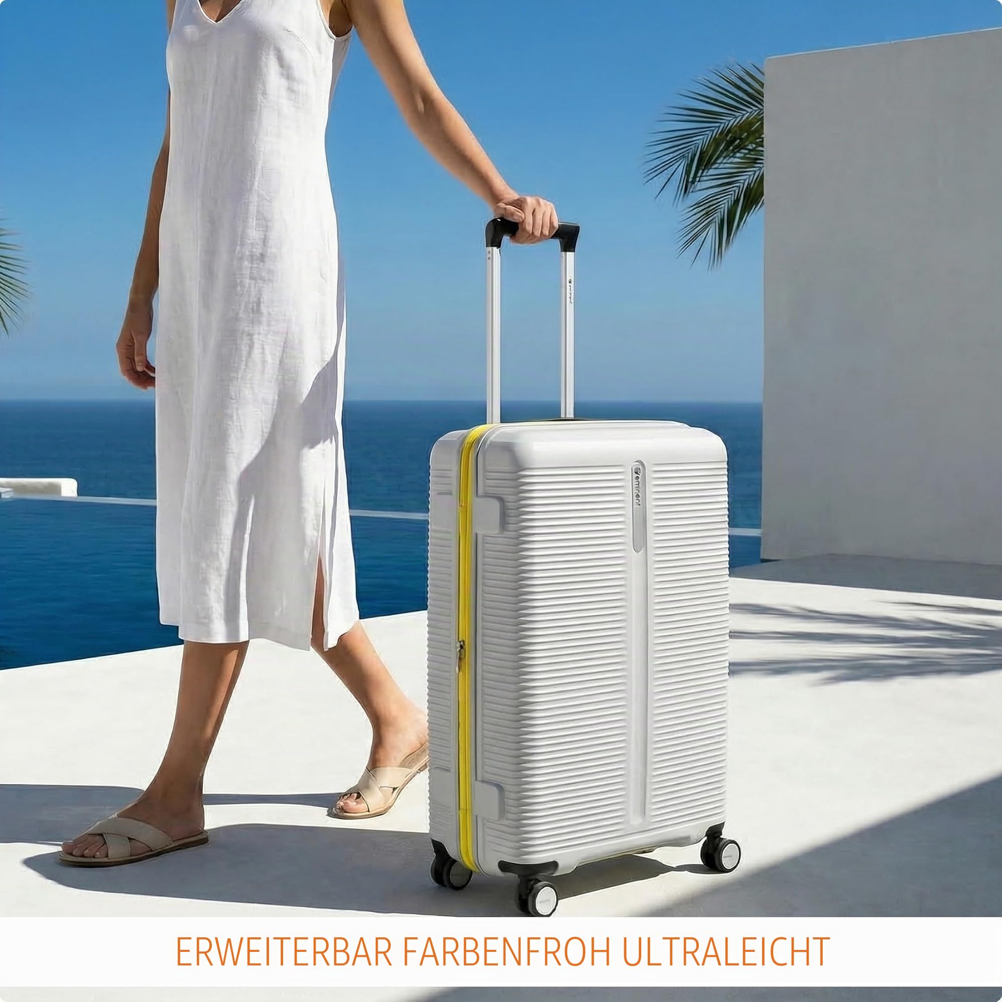 Eminent Finno Kofferset 3-Teilig, Erweiterbar, Hartschalenkoffer, 4 Rollen, Leicht, TSA Schloss, Handgepäck Mittel Groß, Reisekoffer Rollkoffer Urlaub Reise Grau