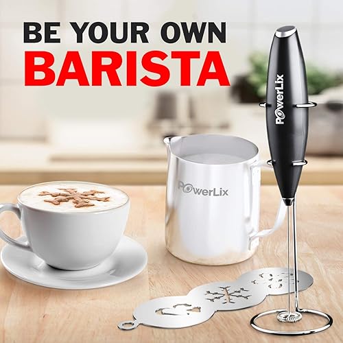 Vista 130 de PowerLix - Vaporizador de leche, portátil, funciona con pilas, hace espuma para café, latte, capuchino, chocolate caliente; batidor de bebidas