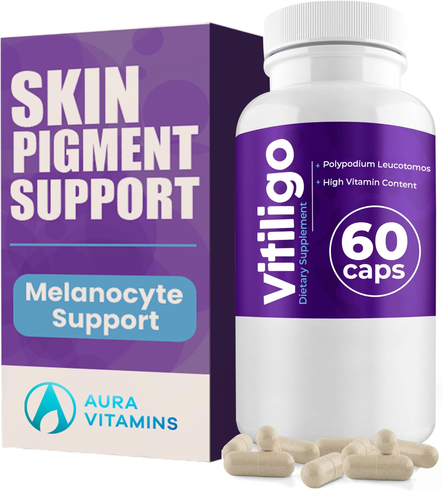 Vitiligo Capsules 60 Count | 1 Month | Improve Skin Pigmentation Support and Reduce White Spots | Effective Vitiligo Supplement | Natural Solution for White Spots on Skin. (1)