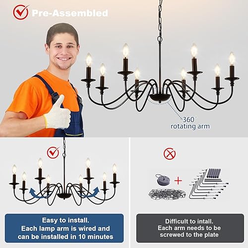 Miniatura 4 de Depuley Lámpara colgante de tejido rústico, 3 luces colgantes de metal con acabado de cuerda de cáñamo, cadena ajustable de 39 pulgadas, candelabros