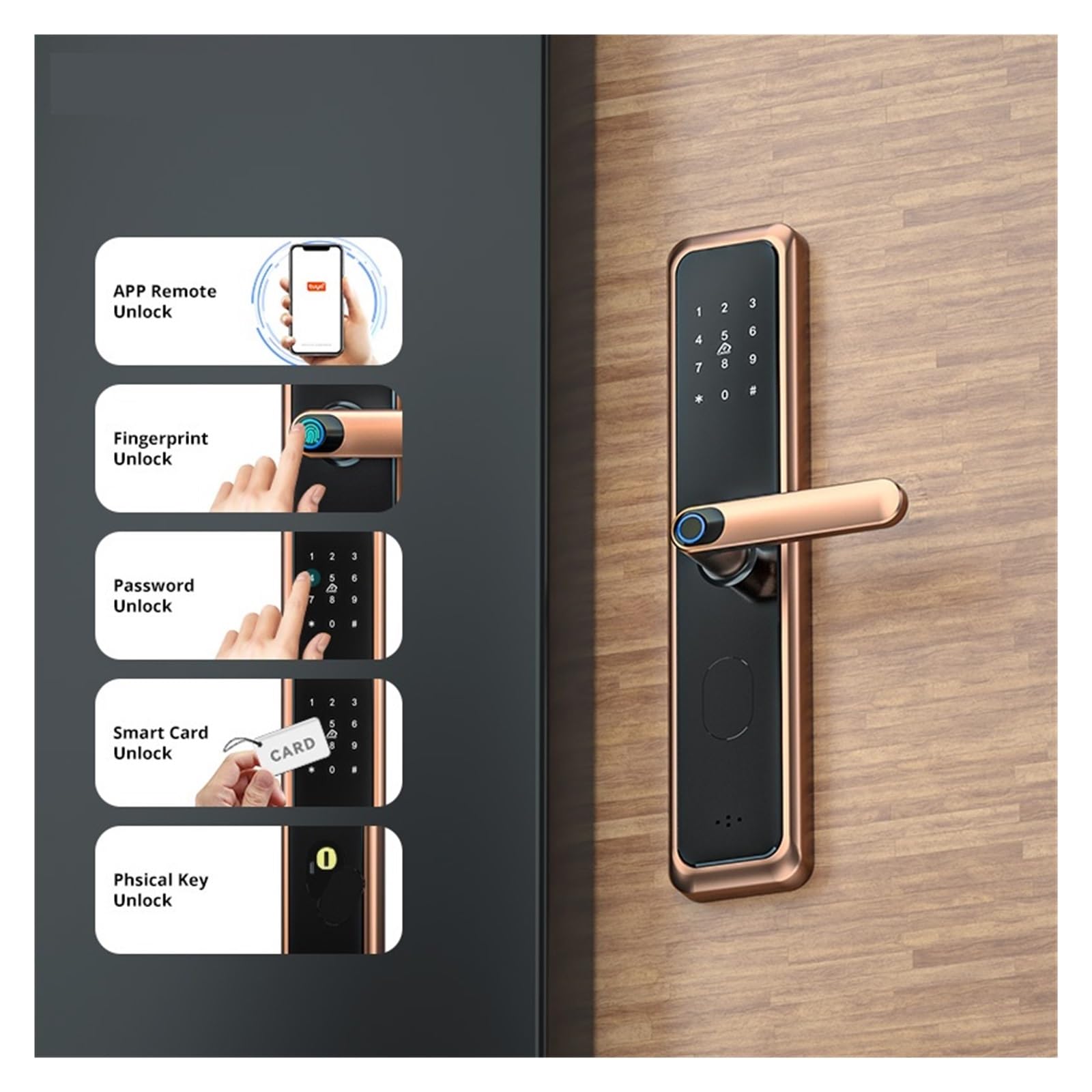 Tuya App WiFi Cerradura Inteligente Impronta digitale Bluetooth Smart Door Lock Anti-Lock Protezione digitale Serratura elettronica per la casa (Colore : Zwart) wisdom