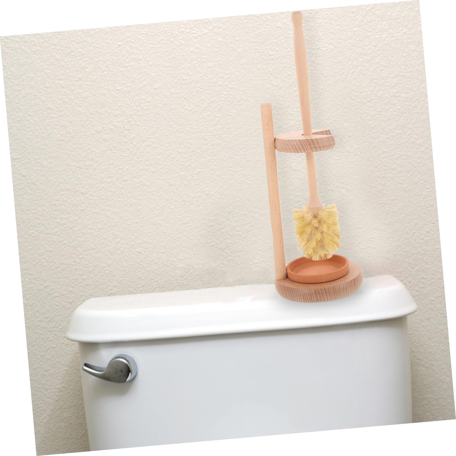 Gatuida Cepillo De Inodoro con Soporte De Base De Cerámica y Madera De Haya De Yute, Juego De 1 Unidad, Accesorio De Baño Ergonómico para Limpieza Eficaz Hogares y Locales Públicos