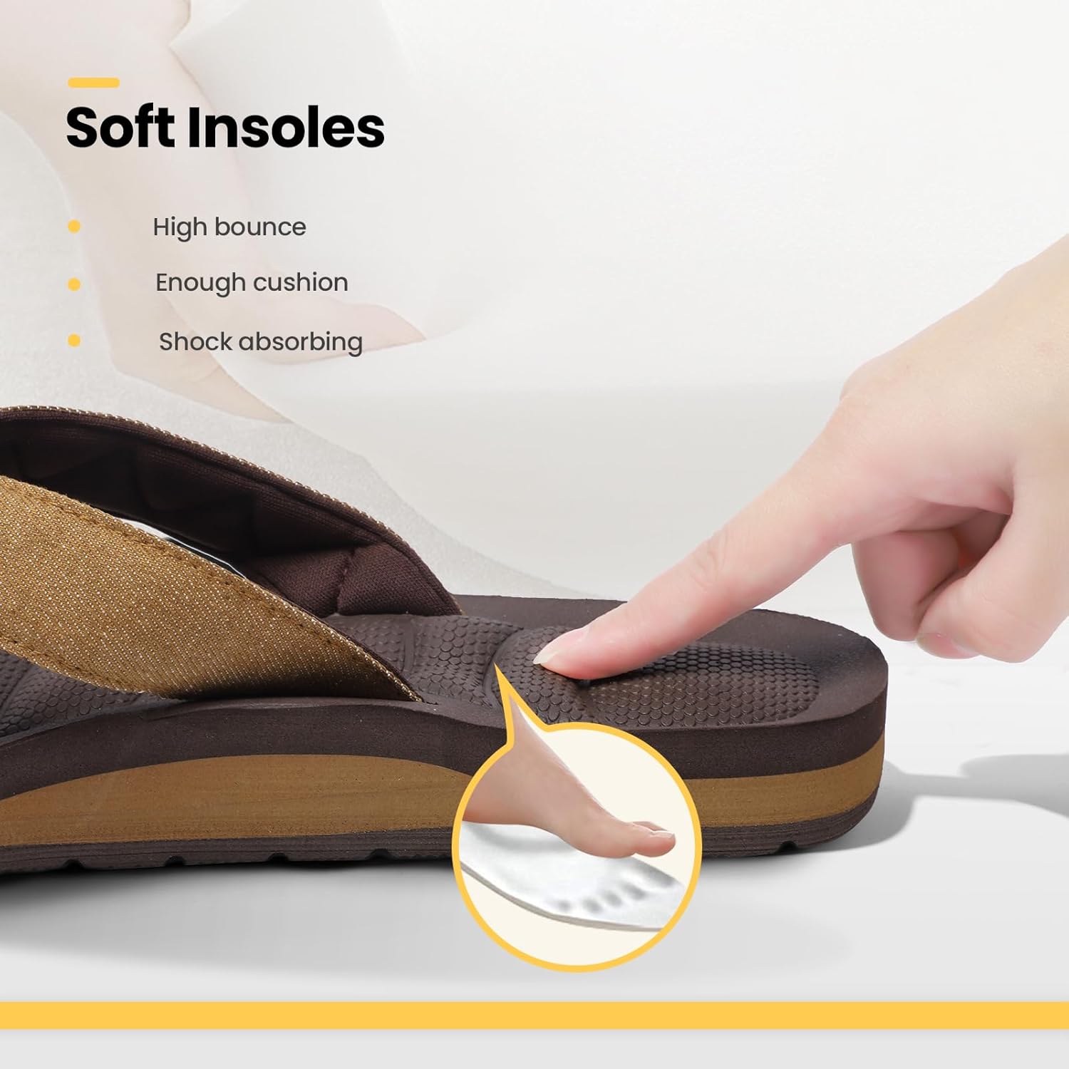 Mens Flip Flops Canvas Thong Sandals Arch Support Beach Slippers-Memory Foam Waterproof Open Toe Slides Summer Footwear 8 Tan image 3 of 6 B0F4QBX1WW