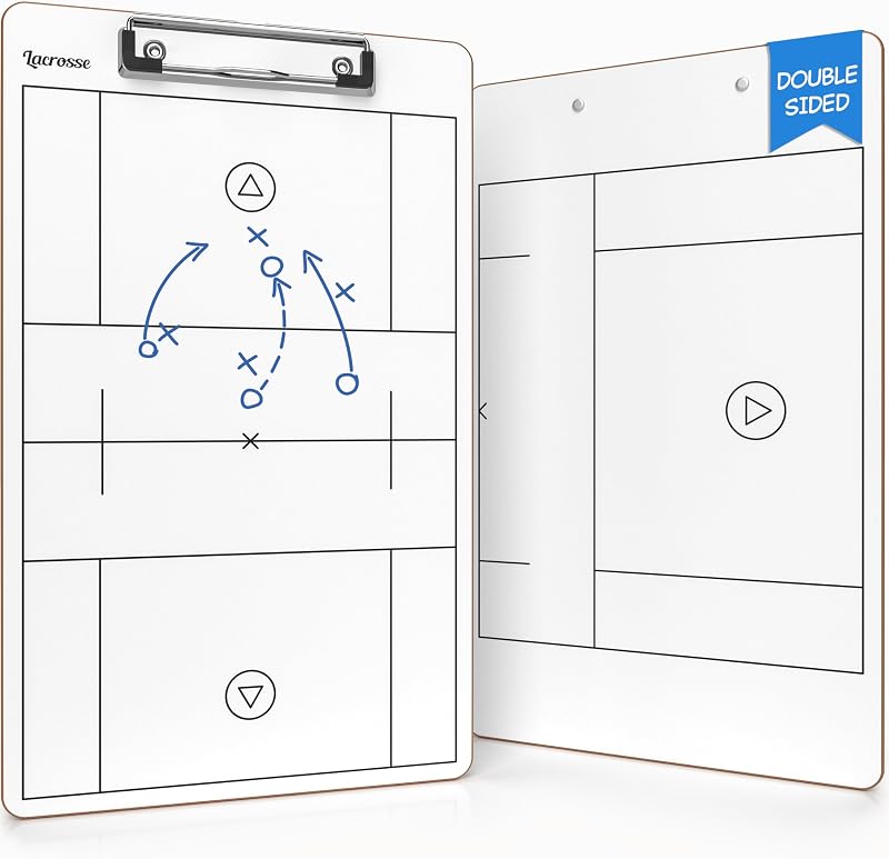 SCRIBBLEDO Lacrosse Dry Erase White Board for Coaches 15x9 Double Sided Coaching Clipboard with Field Diagram Lineup Sheet and Score Tracker for Games and Practice