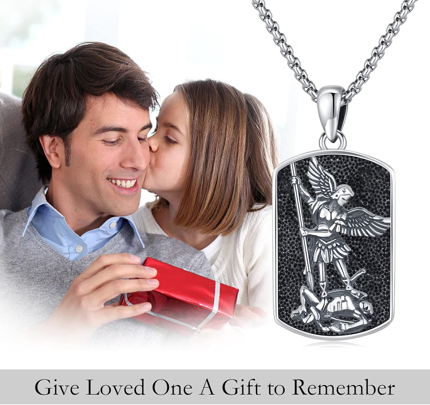 Miniatura 6 de Brisskaari Collar ovalado de San MiguelSan Cristóbal para mujeres y hombres plata de ley 925 collar con colgante de amuleto de San Patricio arcángel