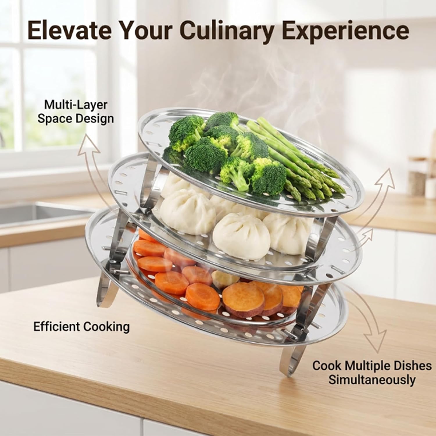 Round Stainless Steel Steamer Rack, 7.6" 8.5" 9.33" Inch Steaming Rack image 5