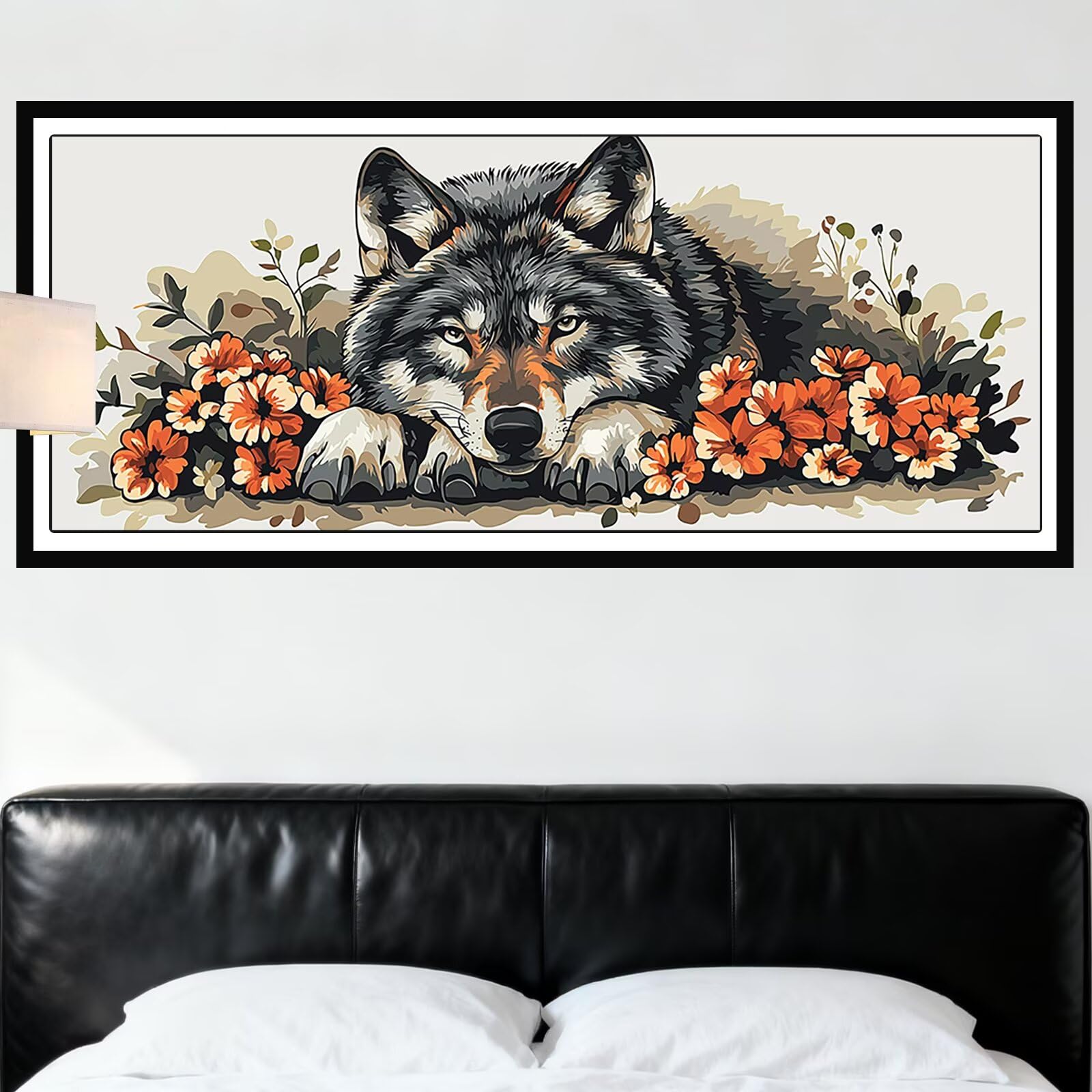 Wilk do malowania po numerach, dla dorosłych, duże, 120 x 50 cm, kwiaty, do malowania po numerach, zestawy do malowania po numerach, wesołe zestawy do malowania dla dorosłych, DIY, farby akrylowe