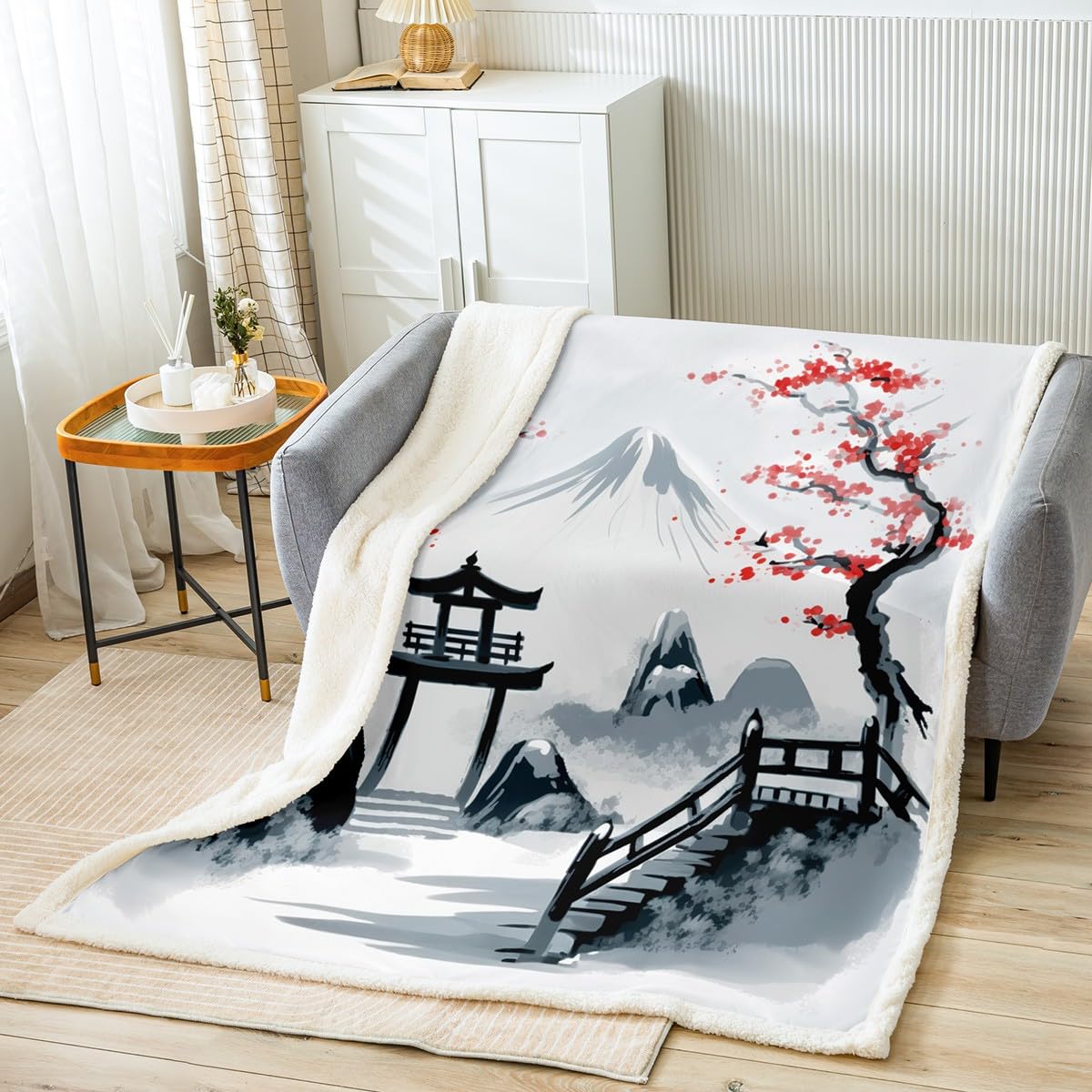 Amazon.com: Japanese Style Throw Blanket for Bed Chair Cherry