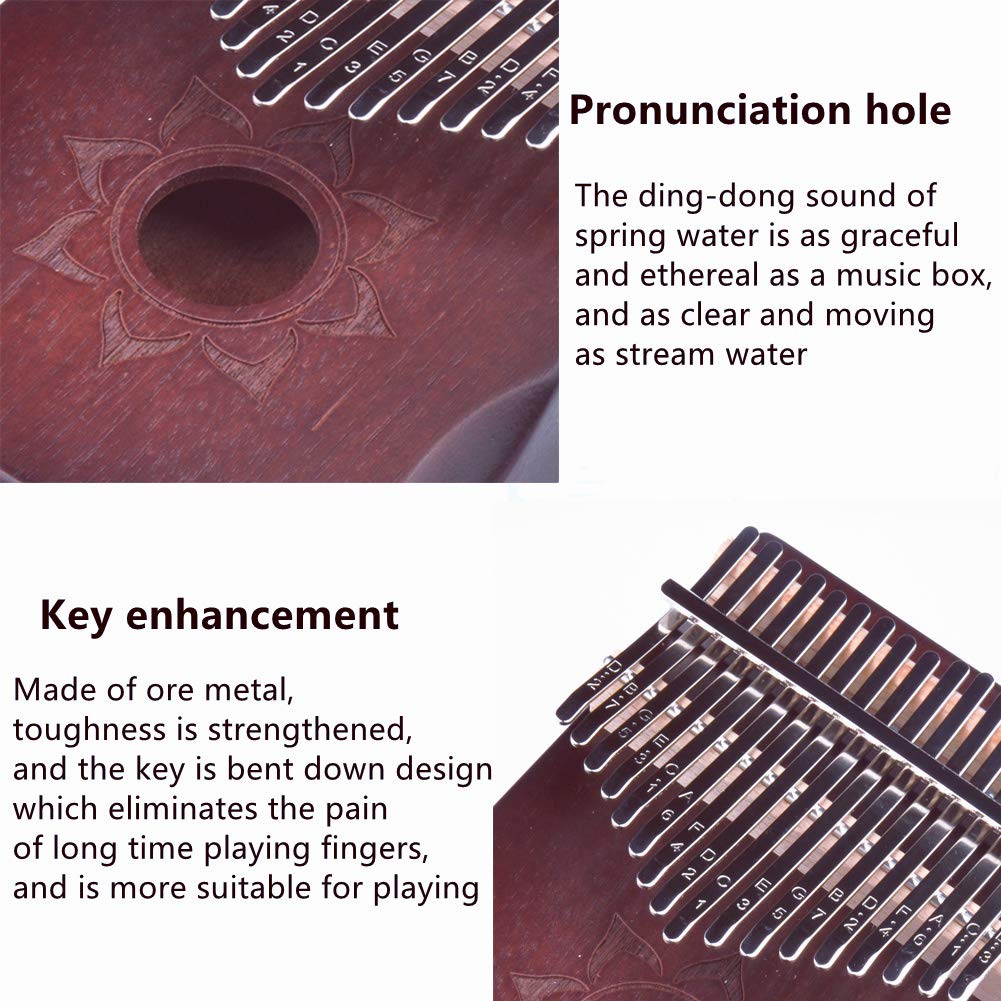 BOOMDOG Kalimba 17 Tasti Thumb Piano in Legno Massello, Martello Sintonizzatore, Manuale di studio Strumenti musicale portatile ed regalo per Principianti e Professionisti