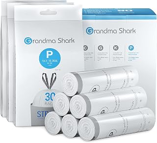GRANDMA SHARK 50-58L UP TO 65L Bin Bags Liners Drawstring Trash Bag, Handle Waste Bags, 90 Garbage Bag, Super Strong, Anti-Drip Unscented, 70 × 77 cm
