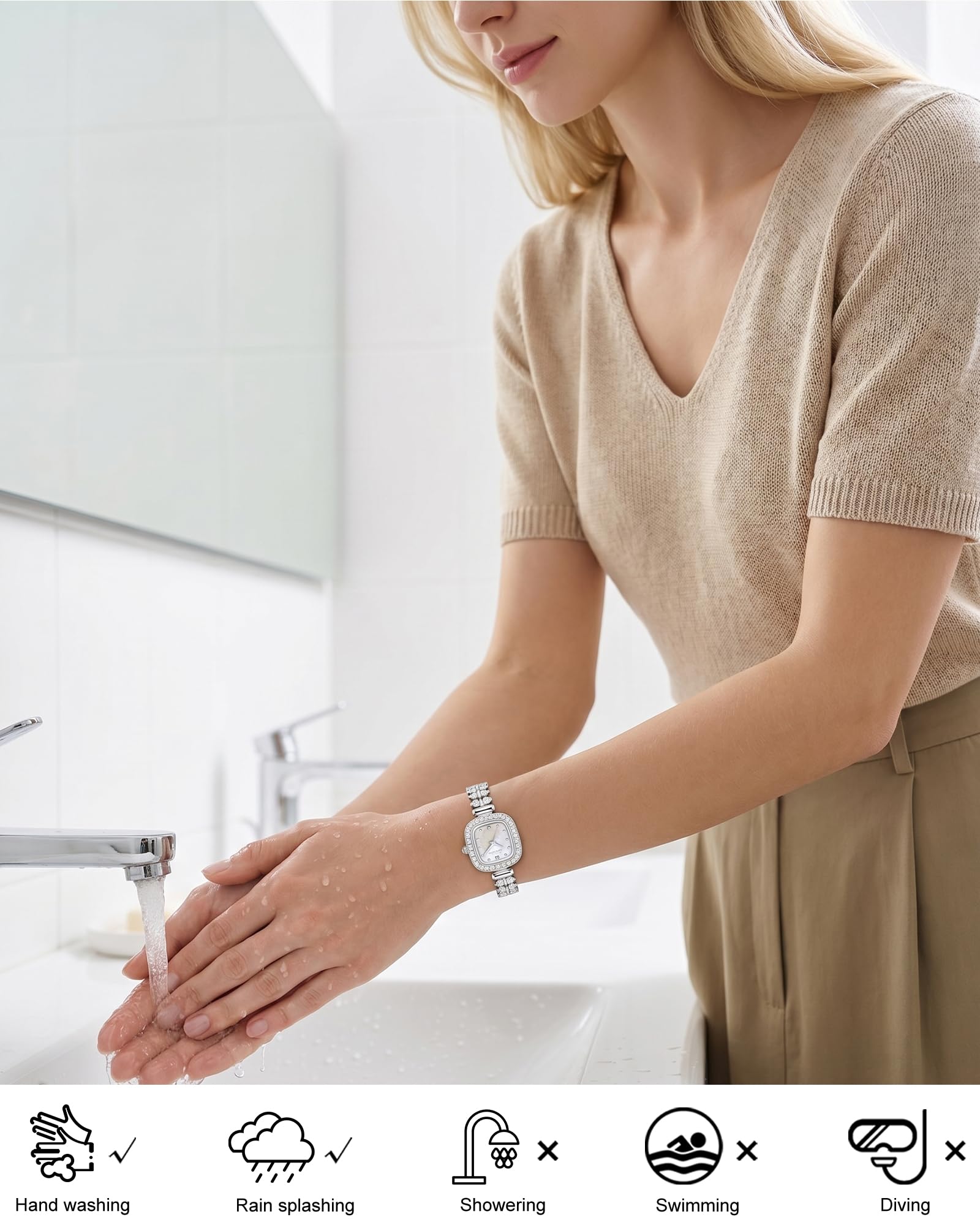 CIVO Reloj Mujer Pequeño Analógico: Impermeable Rectangular Esfera Relojes de Pulsera con Acero Inoxidable Plateado Dorado Correa - Regalo Elegante para Mujeres Regalo Aniversario Cumpleaños