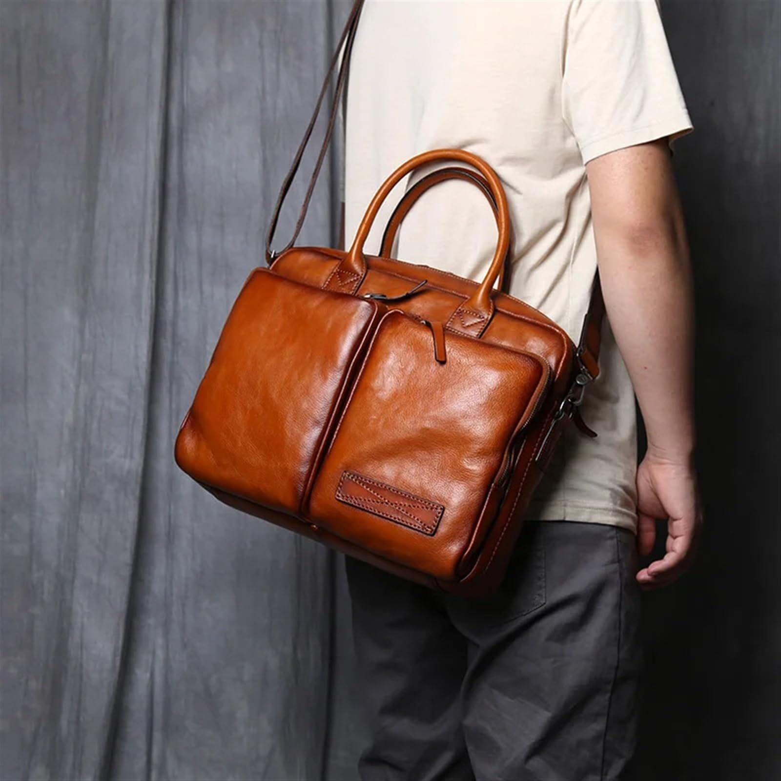 Maletín para Hombre Maletín de Cuero for Hombre, Bolso de Cuero, Bandolera de Hombro Informal, Bolso for portátil de Negocios, Bolso de Moda for Hombre(Black)