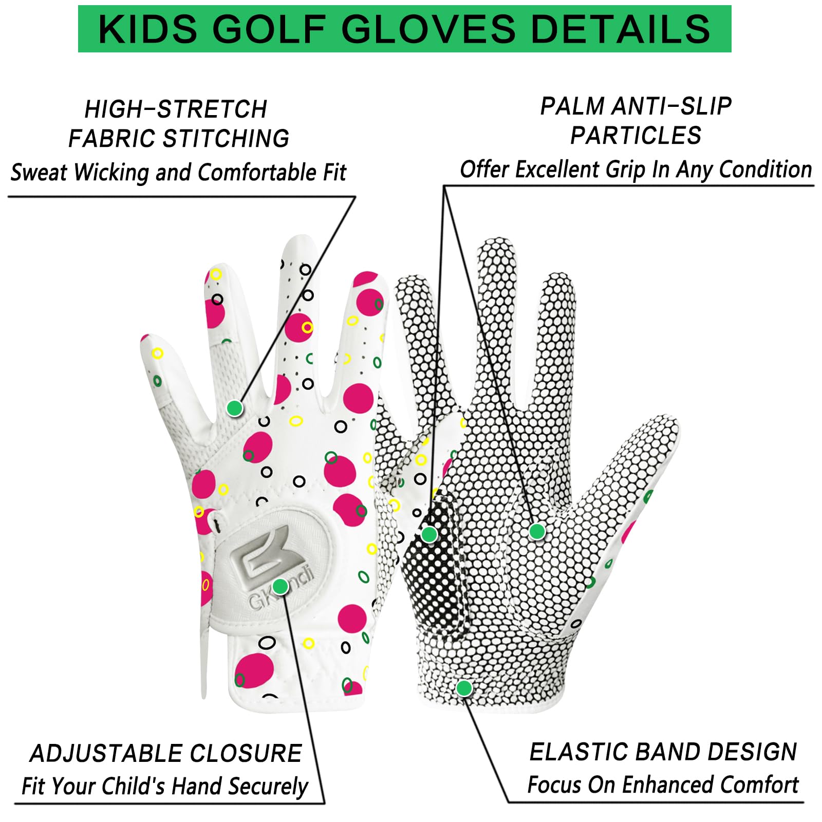AXKAL Golf Gloves Kids Left Right Handed Golfer Microfiber All Weather Grip Non-Slip Pair - Image 2