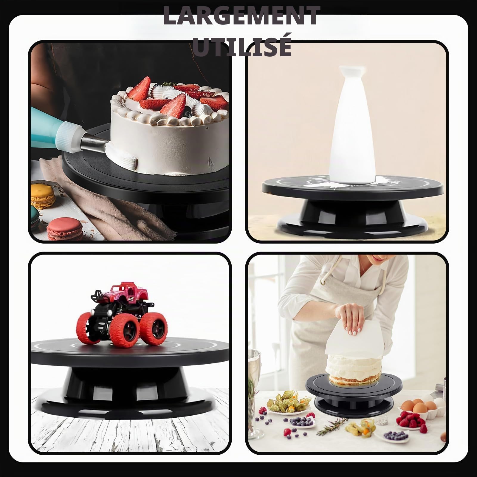Plateau Tournant Patisserie,Plateau à Gâteau Rotatif Noir,Plateau Tournant Gateau 27cm,Plateau Gateau, Accessoires pour Pâtisserie