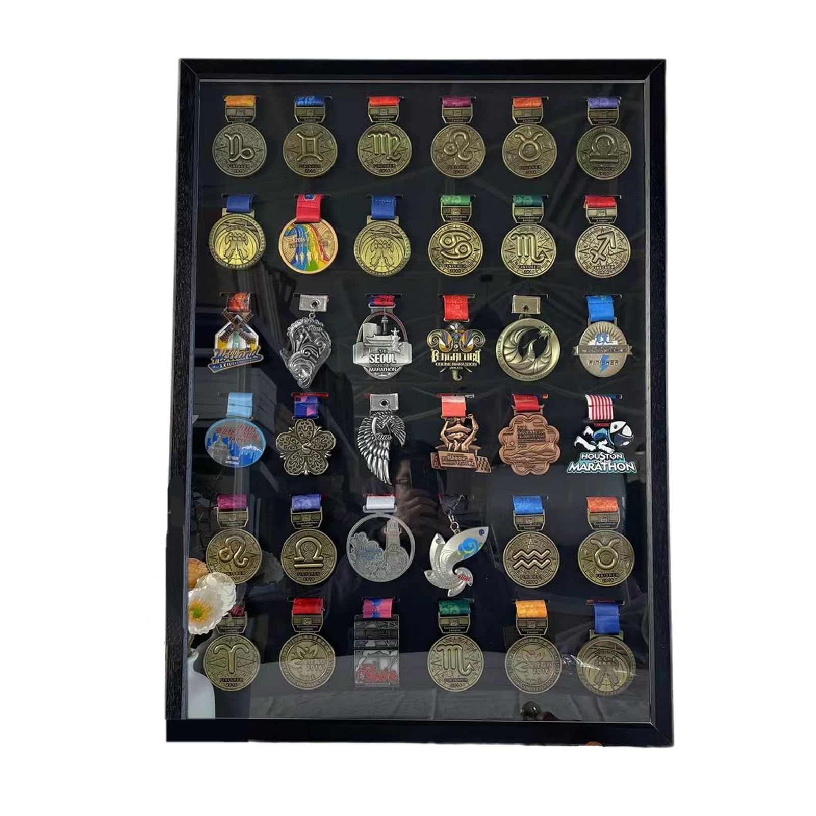 ETUELNOPT Medal Storage Box for Runners, Medal Display Case Black Multiple Sizes for Sports Awards(28 inches (36 medals))