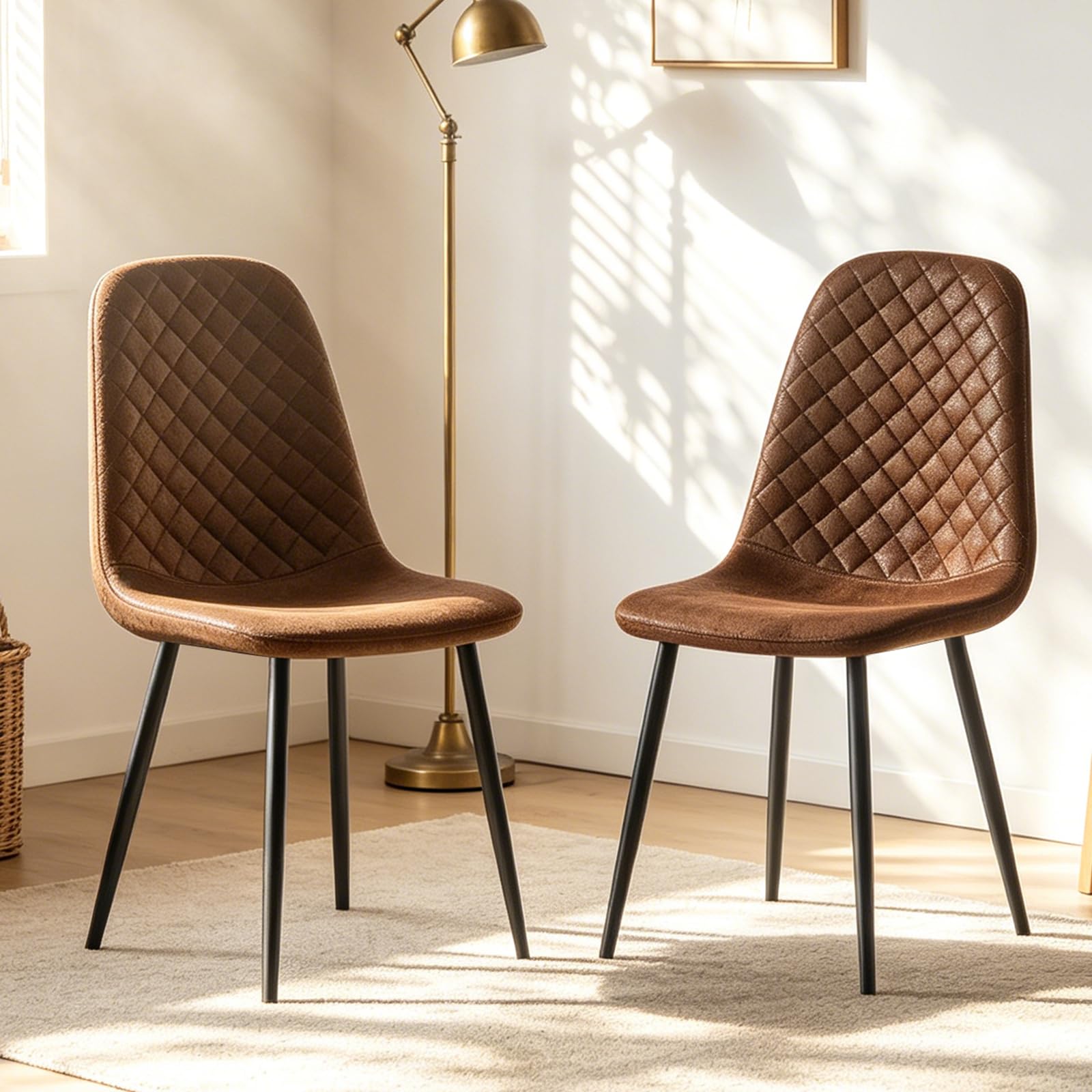 ZOONFA Suede Dining Chairs Set of 2 Upholstered Curved Back Seat with Metal Legs Modern Kitchen Chair for Dining Room Living Room (Suede Brown)