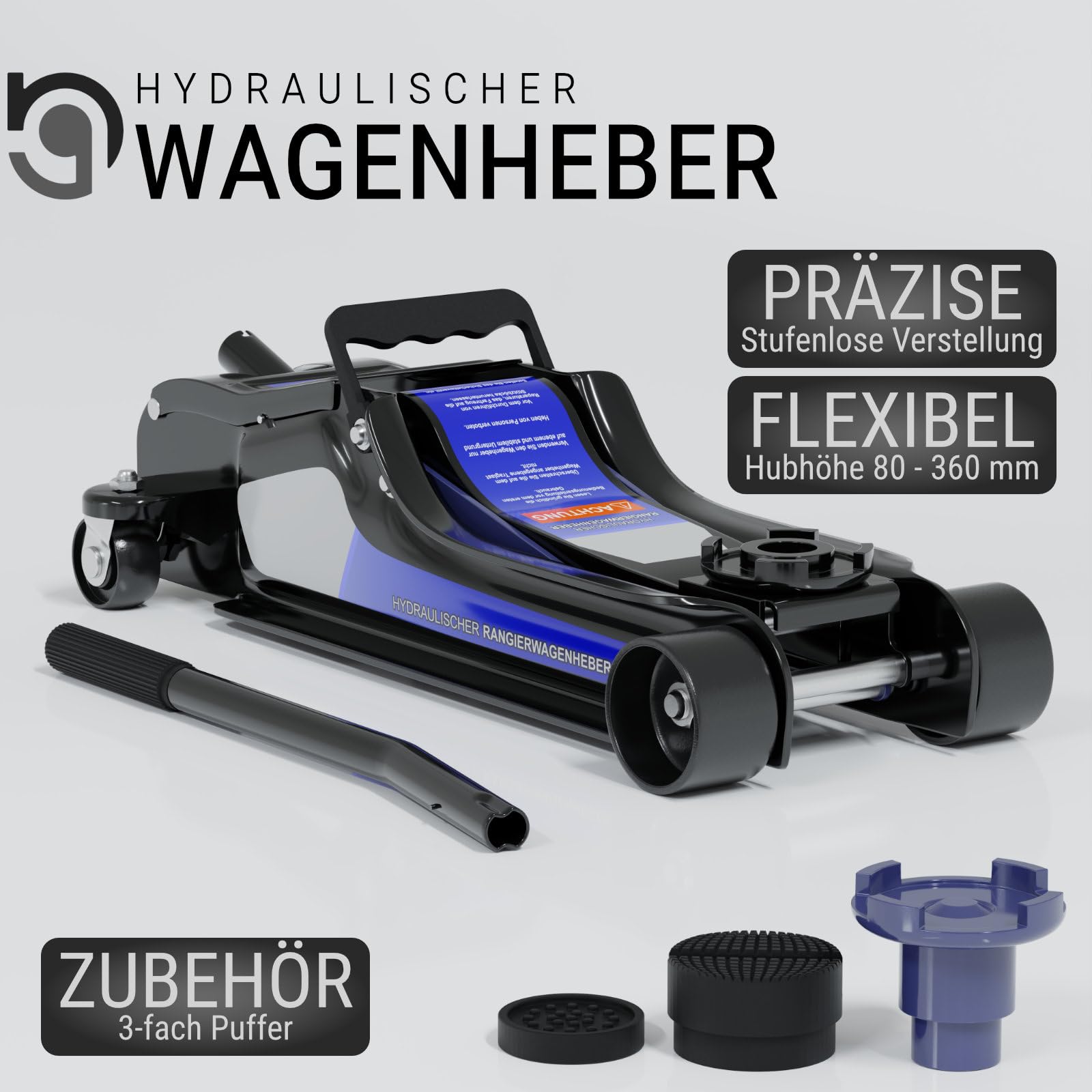HAGO24 hydraulischer Wagenheber bis 2,5T I hochwertiger Rangierwagenheber mit Gummiauflage I Wagenheber hydraulisch mit 360° Rollen I sichere Auto Hebebühne I robuste Radwechsel Montagehilfe