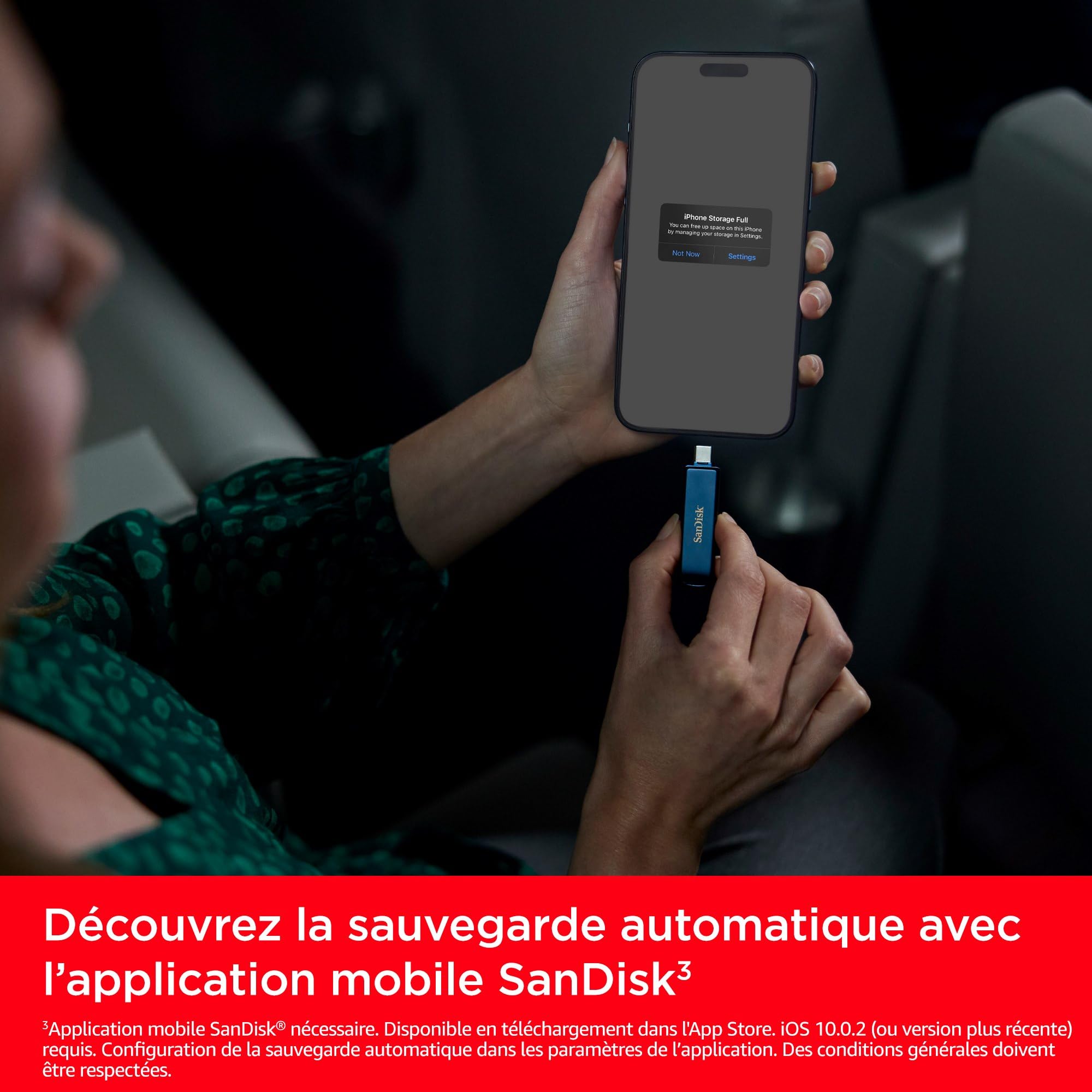 SanDisk 256GB Phone Drive, Clé USB, pour iPhone/iPad, PC, Mac, (2-en-1 iPhone Stockage, Lightning & USB Type-C Connecteur, Sauvegarde Automatique, Chiffrement, Récupération) Bleu Ciel Métallique