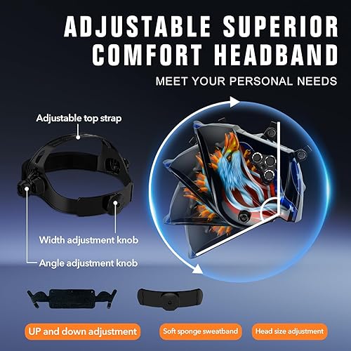 Miniatura 7 de Casco de soldadura con oscurecimiento automático, visión grande, color verdadero, capó de soldadura con 4 sensores de arco ajustable amplio rango de