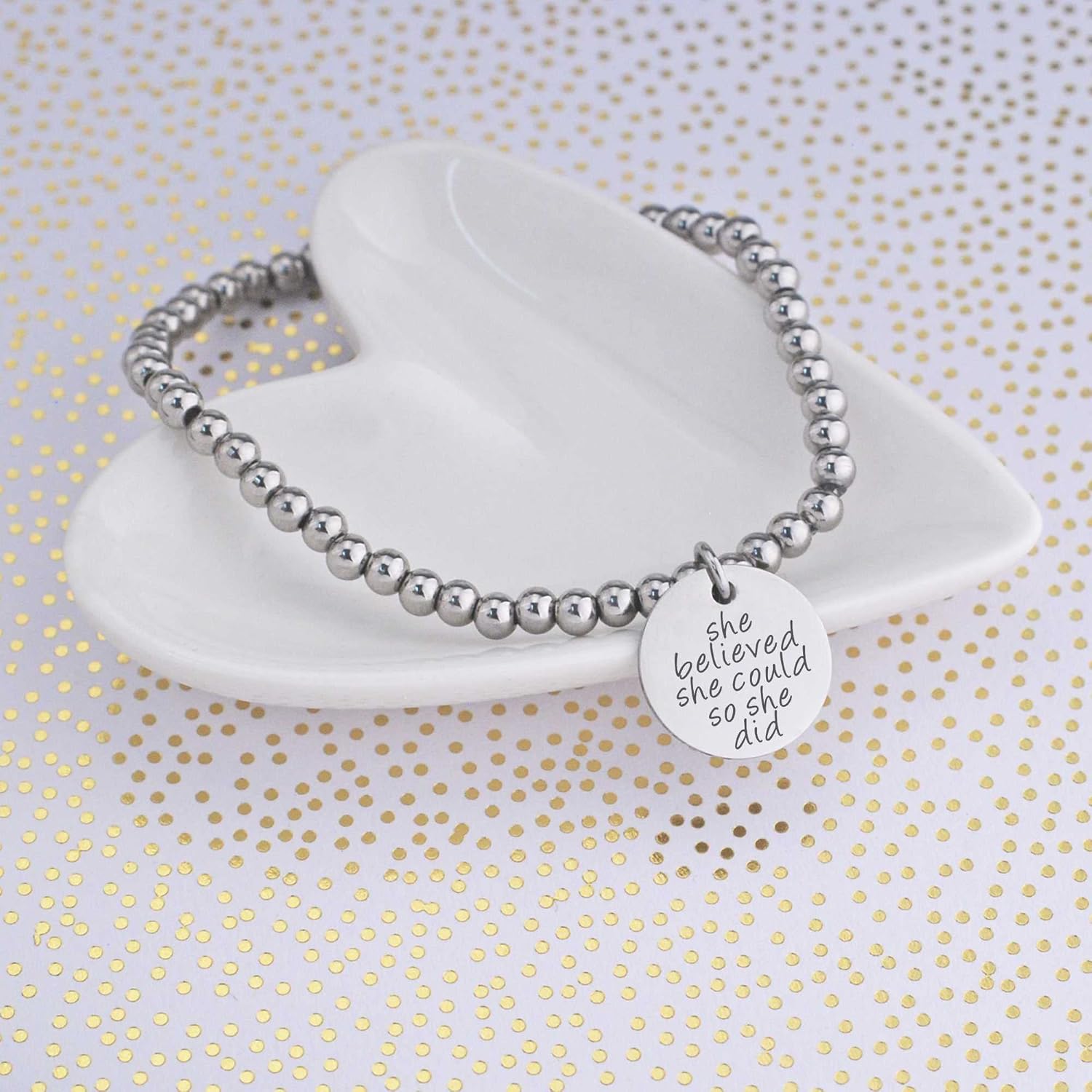 She Believed She Could So She Did Beaded Stretch Bracelet Inspirational Jewelry Gift for Her Graduation Gift Birthday Gift - Image 2