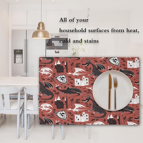 Miniatura 7 de Fun Dragons - Juego de 4 manteles individuales con diseño de dragones, lavables, impermeables, para fiestas, hogar, comedor, decoración de mesa de
