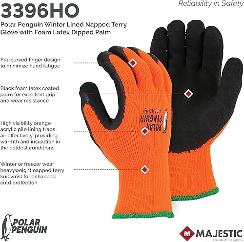 Miniatura 9 de Majestic Polar Penguin 3396HY - Guantes de palma recubiertos de látex verde amarillo