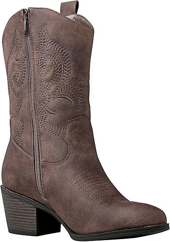 Miniatura 3 de GLOBALWIN Botas vaqueras occidentales de media pantorrilla para mujer, botas vaqueras de moda para mujer, tacón bajo grueso