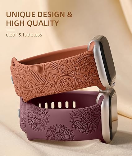 Vista 66 de Odbeai Correa deportiva de silicona suave con grabado floral compatible con Apple Watch de 1.496 pulgadas, 1.575 pulgadas, 1.614 pulgadas, 1.654