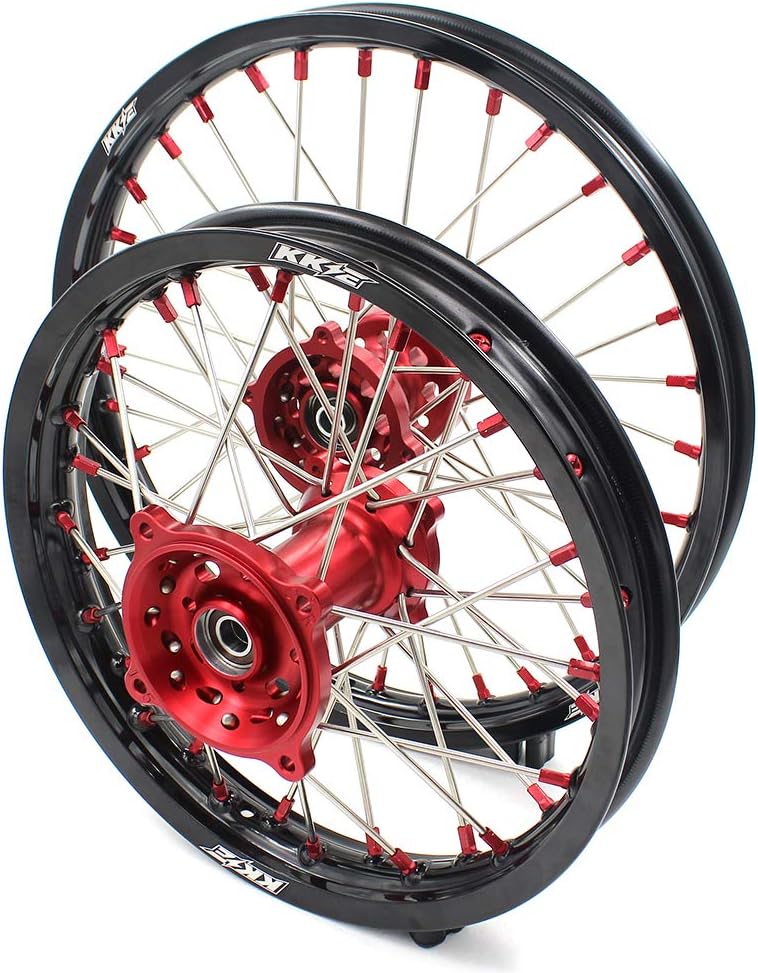 KKE 19/16 Spoked Kid's Big Wheels Rims Set Fit CRF150R 2007-2025 CRF150RB 2025 Red Nipple