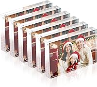 Fisnish 4x6 Acrylic Picture Frames Set of 6 - 20mm Thick Double-Sided Magnetic Frameless, Freestanding Floating Display for Home Office Decor