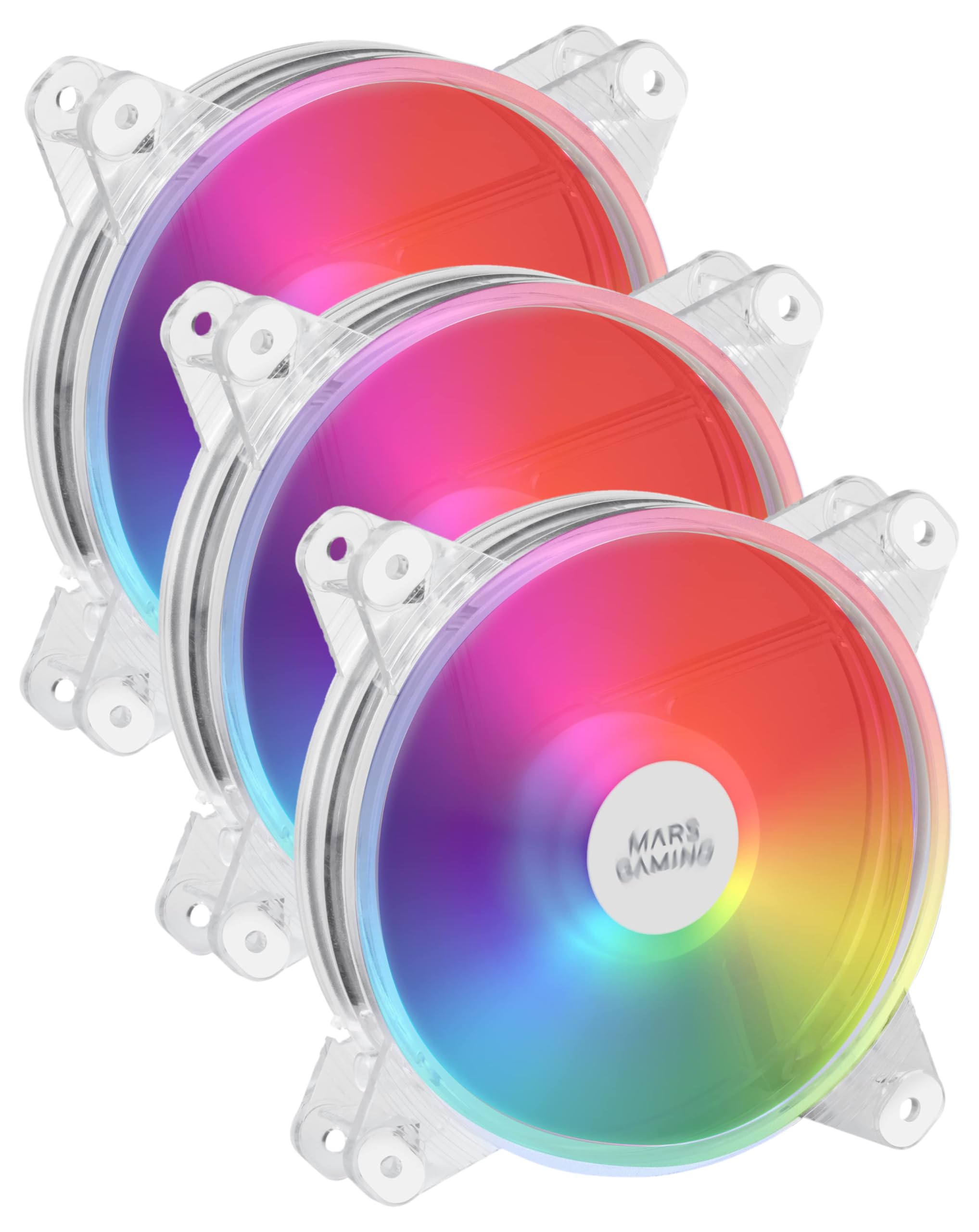 Mars Gaming MFD, Ventilador de PC 120mm RGB, Ultrasilencioso 14dB, Molex, Transparente (Paquete de 3)