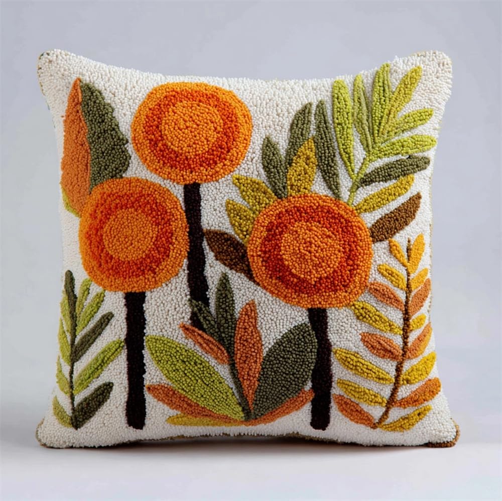 FWRTYCB Latch Hook Cushion Kits for Adults, Plant Flower Leaves Pillow Hoo