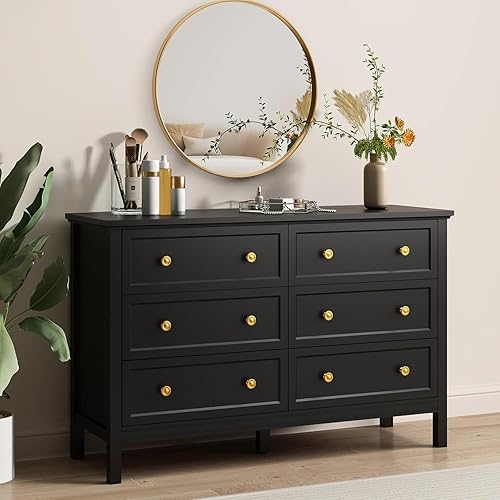 Miniatura 15 de CARPETNAL Cómoda negra de 9 cajones para dormitorio con cajones profundos, cómodas grandes y cómoda con manijas doradas, cómodas largas modernas