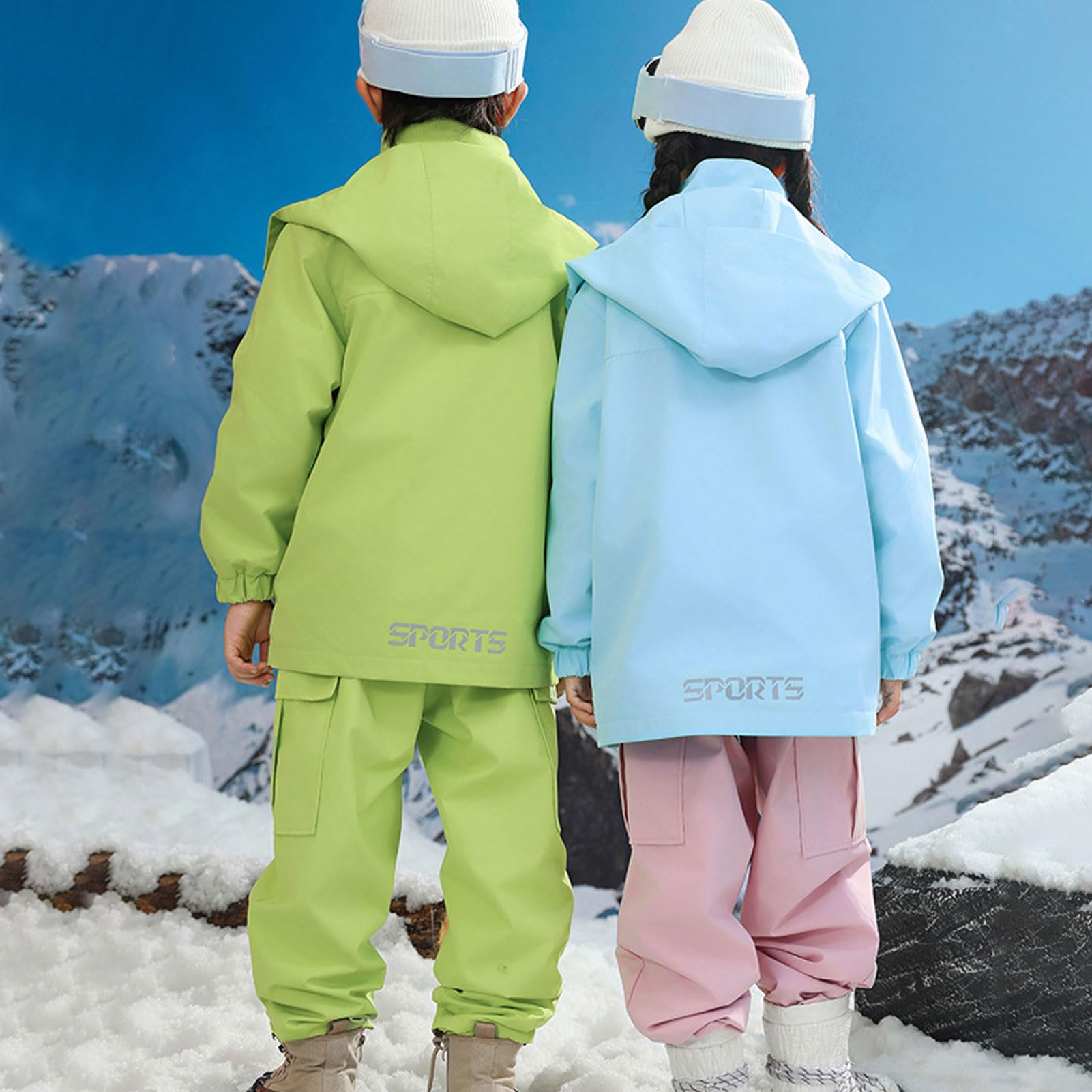 Traje de nieve para niños y niñas, juego de tres piezas chubasquero+chaqueta de forro polar+pantalones, traje de esquí de invierno