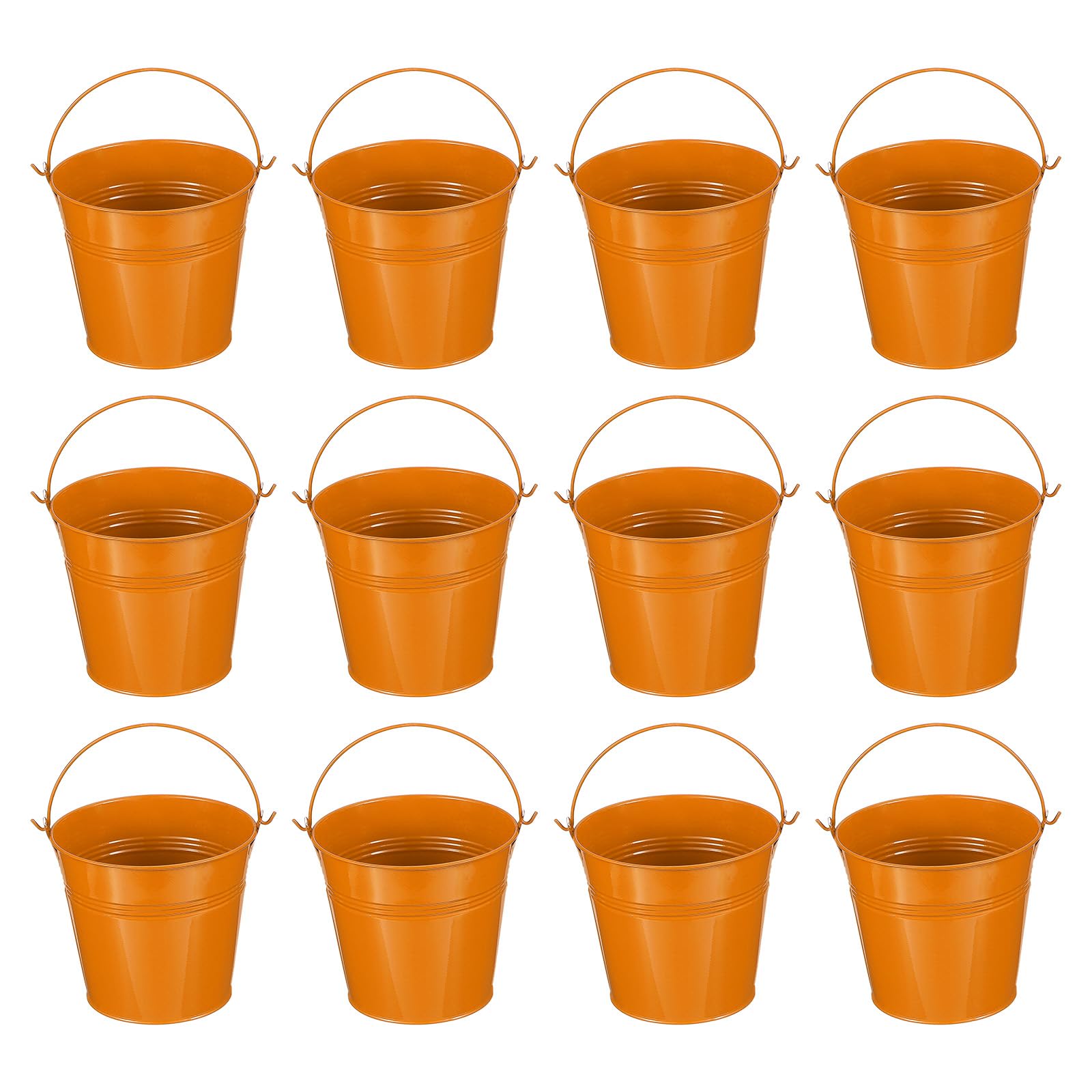 PATIKIL 5"x4.7" Small Metal Buckets with Handle, 12 Pcs Mini Bucket Easter Buckets, Orange